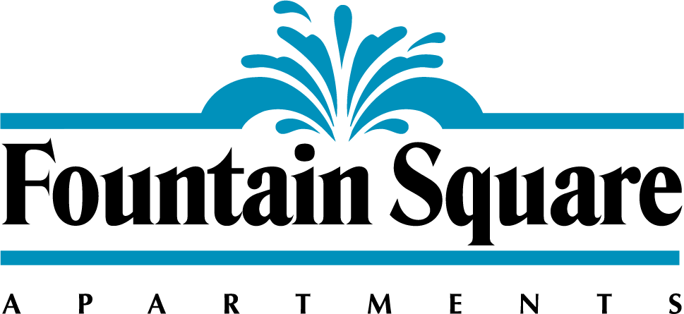 Fountain Square Apartments logo with a blue fountain design.